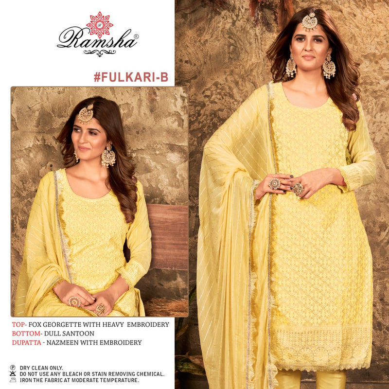 Ramsha Fulkari B Georgette With Heavy Embroidery Work Stylish Designer Party Wear Salwar Kameez