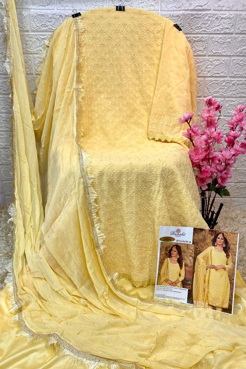 Ramsha Fulkari B Georgette With Heavy Embroidery Work Stylish Designer Party Wear Salwar Kameez