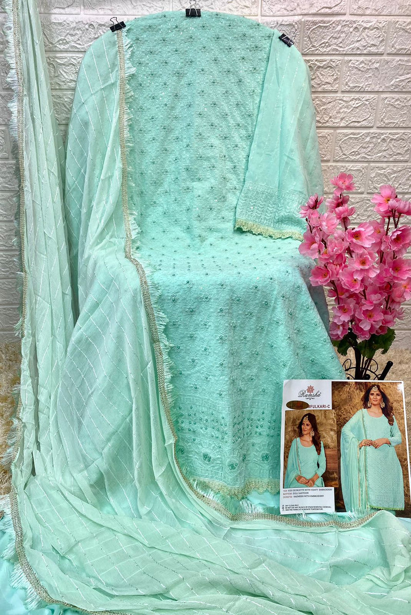 Ramsha Fulkari C Georgette With Heavy Embroidery Work Stylish Designer Party Wear Salwar Kameez