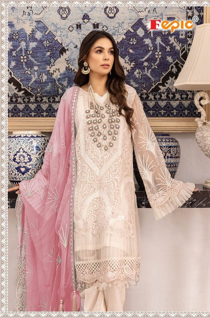 Fepic Rosemeen C 1124 B Heavy Net Embroidered Work Pakistani Salwar Kameez
