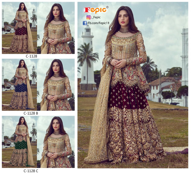 Fepic Suit C 1128 Colours Net Embroidered Heavy Handwork Bridal Wear