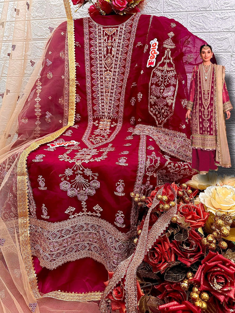 Fepic Suit C 1284 Organza Embroidered Stylish Designer Pakistani Salwar Suit