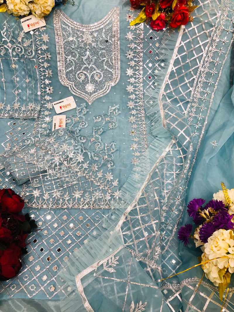 Fepic Suit Rosemeen C 1172 Organza Embroidered Heavy Handwork Pakistani Suit