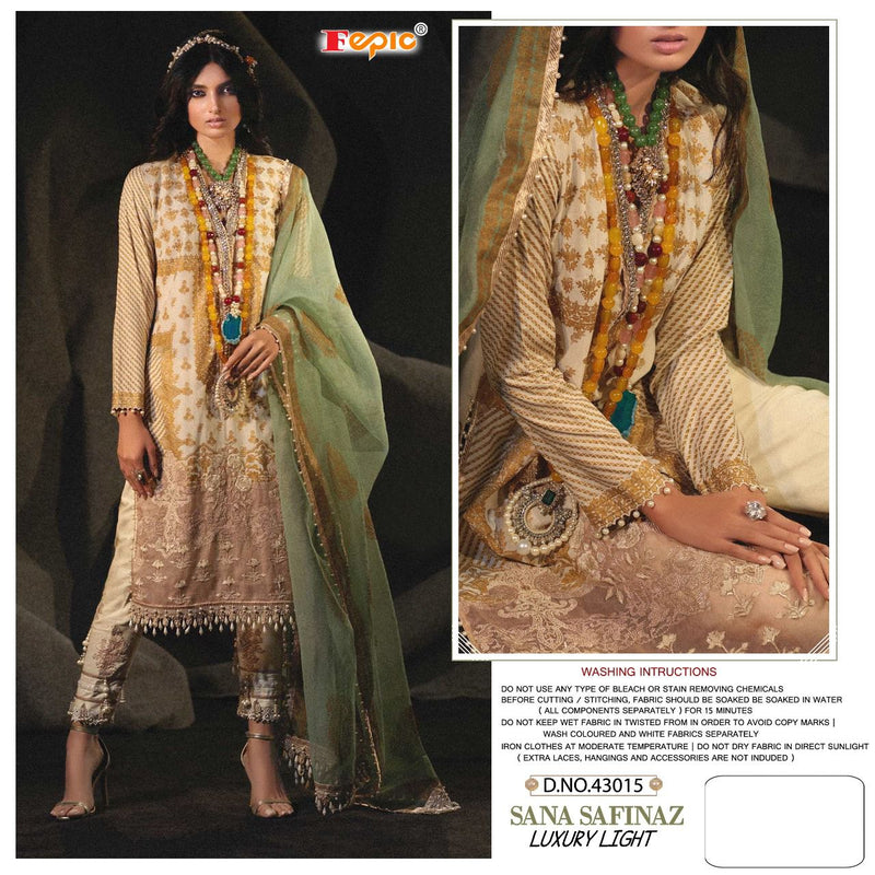 Fepic Suit Sana Safinaz Luxury Light Pure Cotton Printed Embroidery Work Salwar Suit