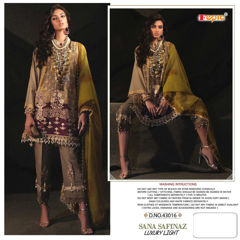 Fepic Suit Sana Safinaz Luxury Light Pure Cotton Printed Embroidery Work Salwar Suit