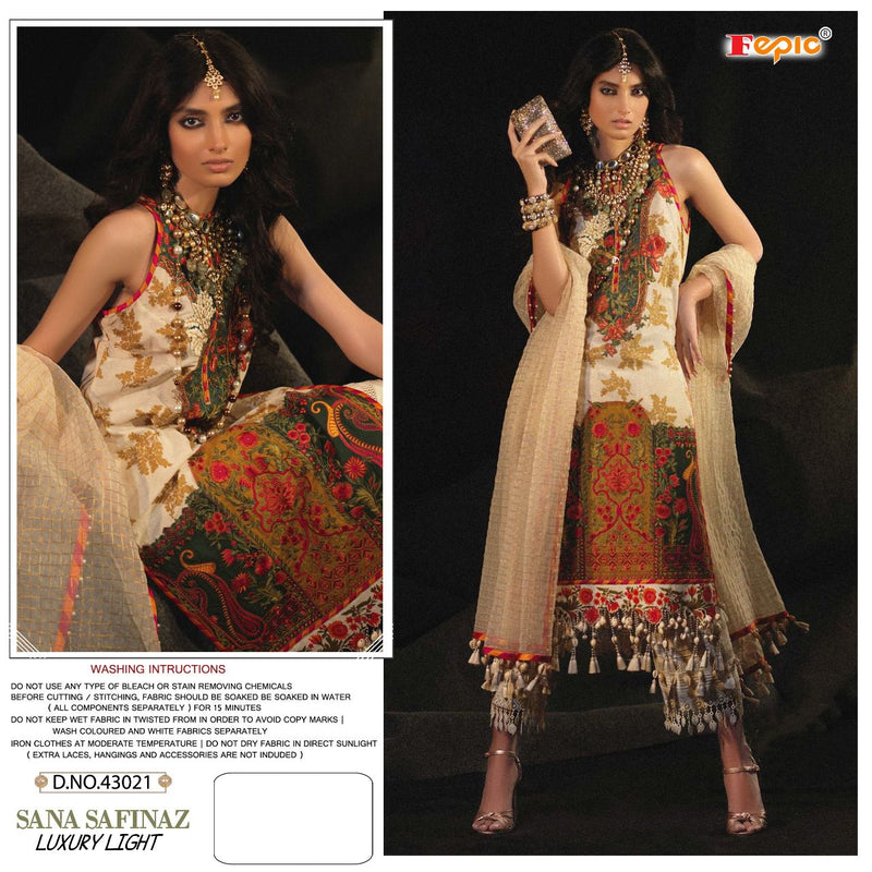 Fepic Suit Sana Safinaz Luxury Light Pure Cotton Printed Embroidery Work Salwar Suit