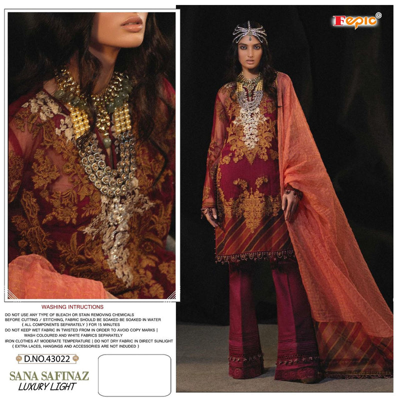Fepic Suit Sana Safinaz Luxury Light Pure Cotton Printed Embroidery Work Salwar Suit