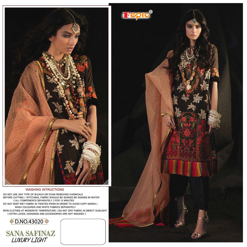 Fepic Suit Sana Safinaz Luxury Light Pure Cotton Printed Embroidery Work Salwar Suit