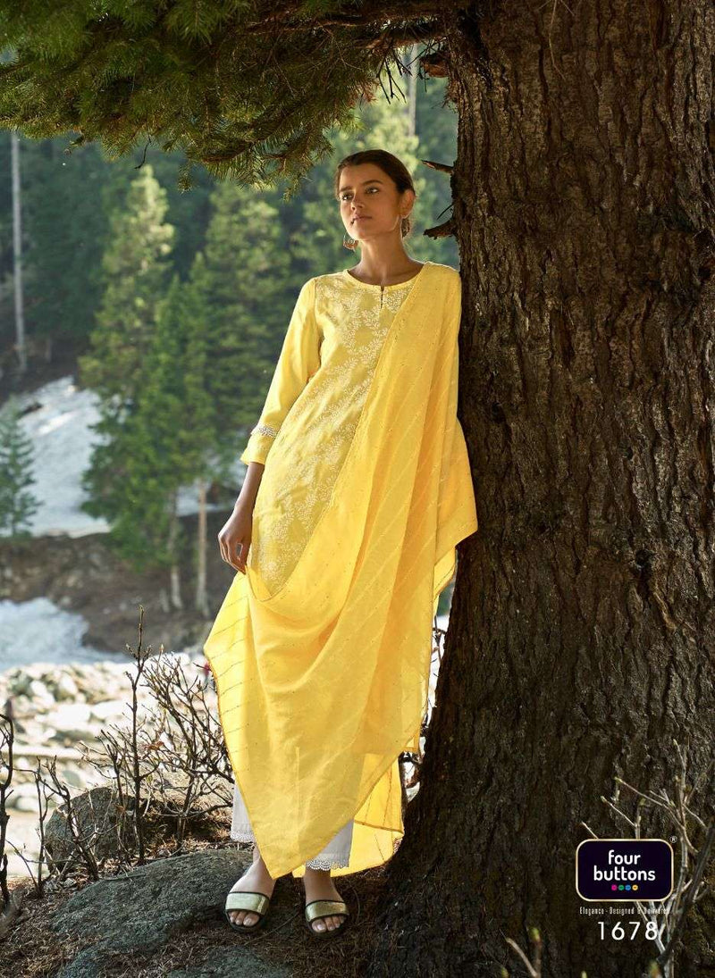 Four Button Four Gems Vol 4 Pure Viscose Silk With Lucknowi Print Kurti