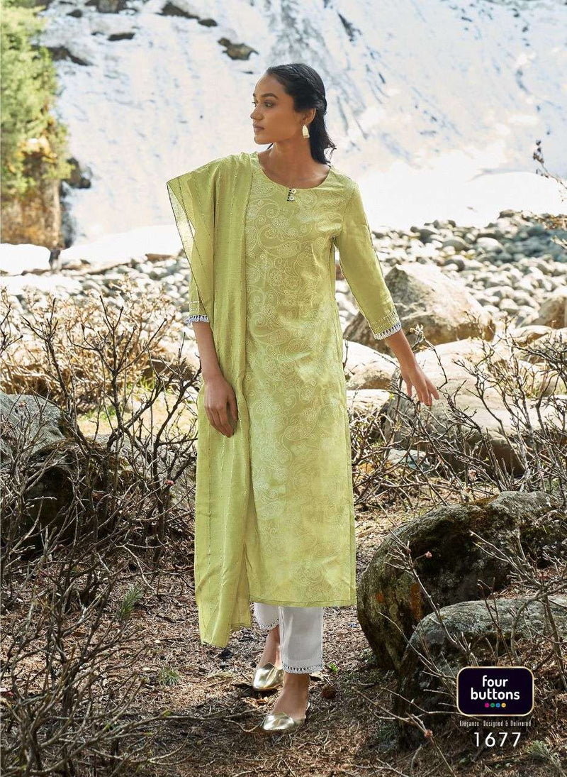 Four Button Four Gems Vol 4 Pure Viscose Silk With Lucknowi Print Kurti