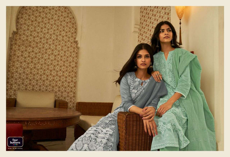 Four Button Pearl Vol 4 Lucknowi Work Stylish Kurti Wear