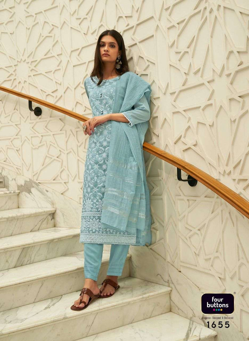 Four Button Pearl Vol 4 Lucknowi Work Stylish Kurti Wear