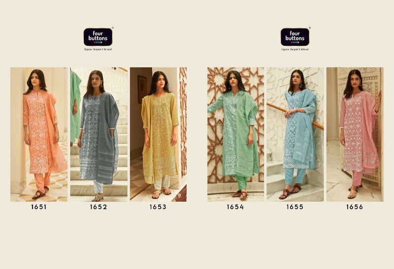 Four Button Pearl Vol 4 Lucknowi Work Stylish Kurti Wear