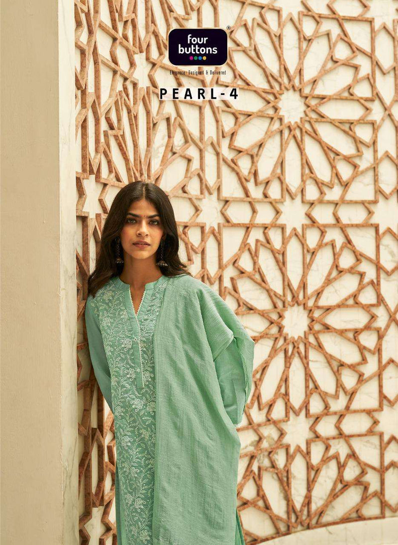 Four Button Pearl Vol 4 Lucknowi Work Stylish Kurti Wear