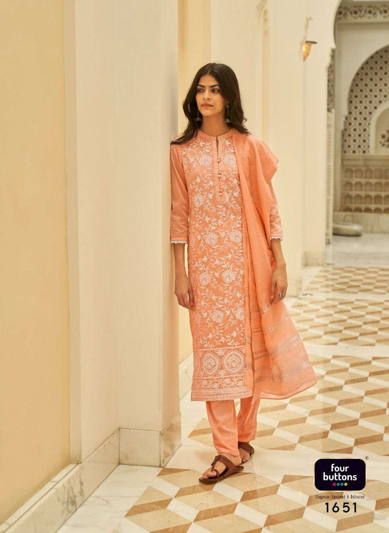 Four Button Pearl Vol 4 Lucknowi Work Stylish Kurti Wear