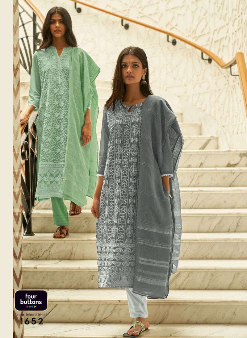 Four Button Pearl Vol 4 Lucknowi Work Stylish Kurti Wear
