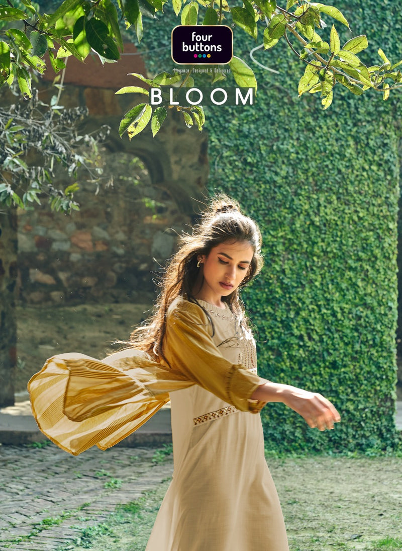 Four Buttons Bloom Cotton Placement Intricate Embroideries Fancy Kurti