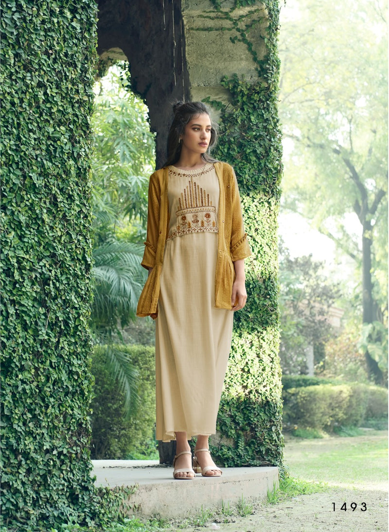 Four Buttons Bloom Cotton Placement Intricate Embroideries Fancy Kurti