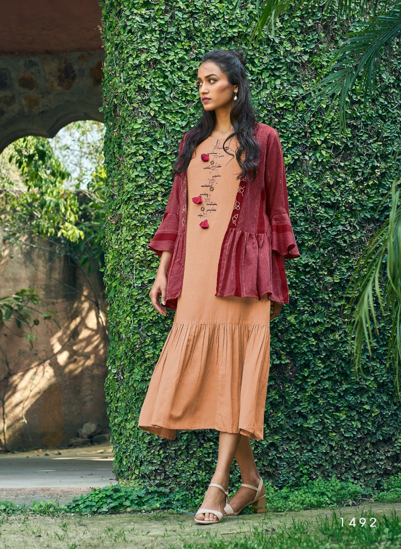Four Buttons Bloom Cotton Placement Intricate Embroideries Fancy Kurti
