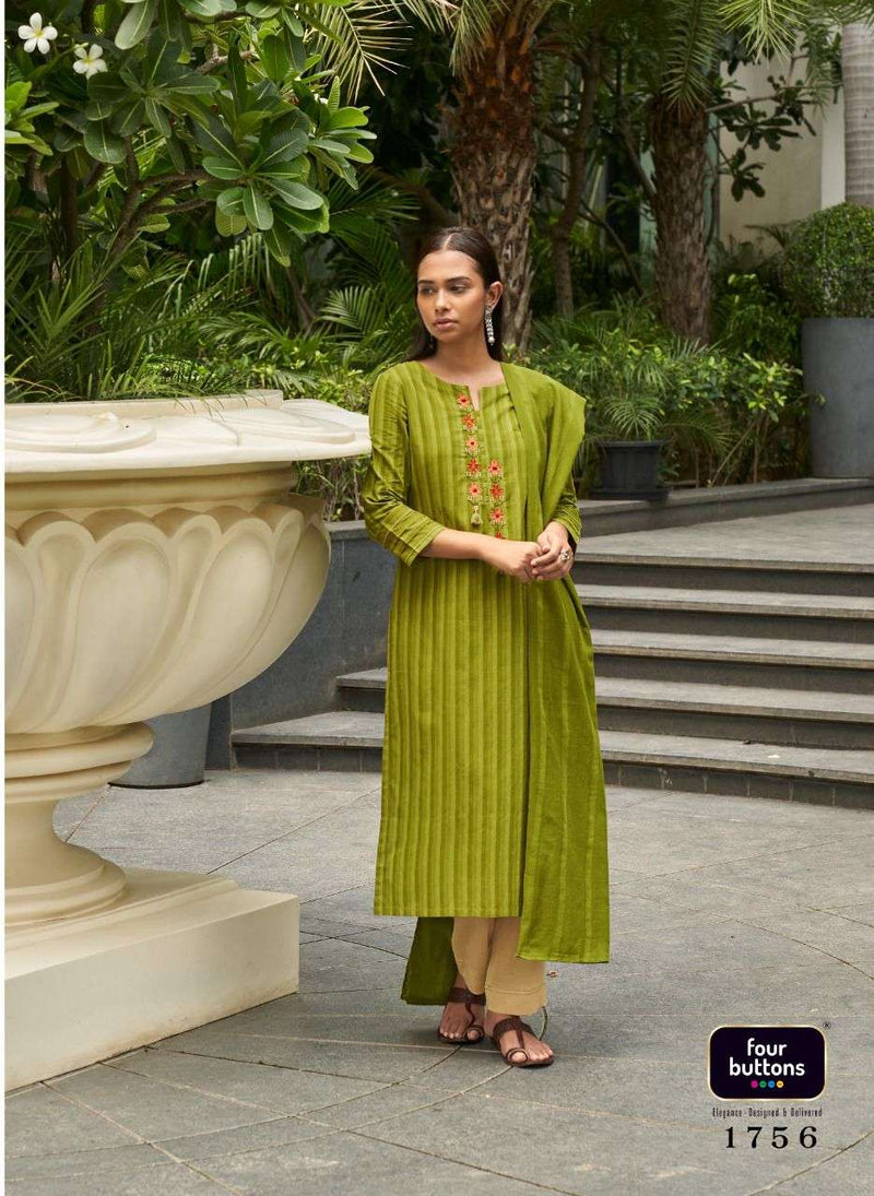 Four Buttons Ziba Pure Cotton With Stripes Work Kurti Wear
