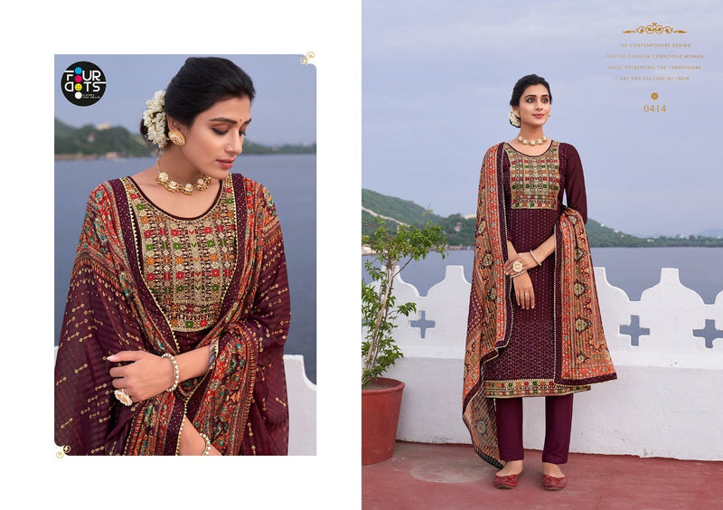 Four Dots Adhira Vol 2 Muslin Embroidery Heavy Work Fancy Casual Wear Pakistani Salwar Kameez