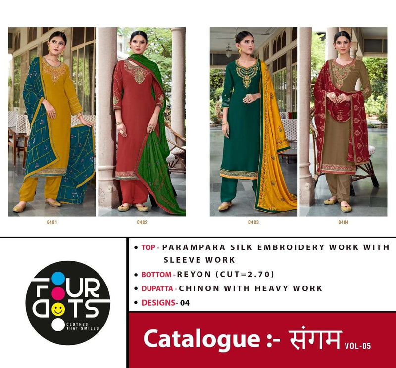 Four Dots Sangam Vol 5 Parampara Silk Embroidered Work Salwar Kameez