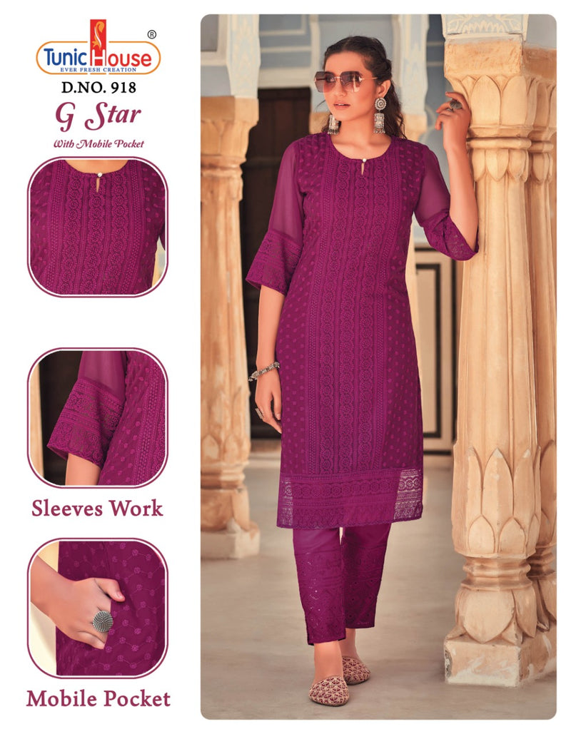 Tunic House G star Georgette With Fancy Chicken Work Stylish Designer Casual Look Kurti