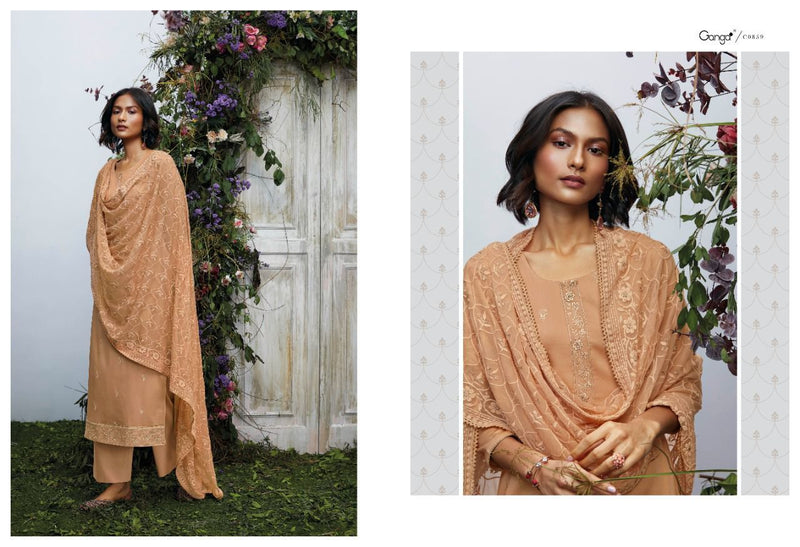 Ganga Aohna Cotton Satin Party Wear Embroidered Designer  Salwar Kameez