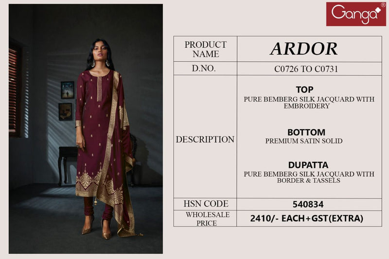 Ganga Ardor Bemberg Silk Jacquard With Embroidery Work Salwar Suit