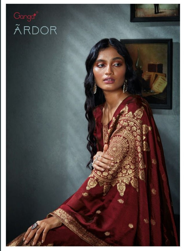Ganga Ardor Bemberg Silk Jacquard With Embroidery Work Salwar Suit