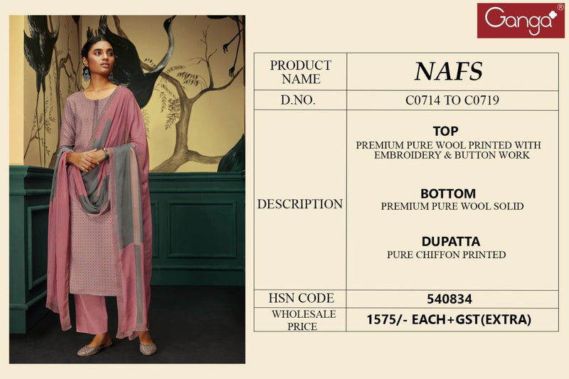 Ganga Nafs Wool Printed With Embroidery Work Salwar Suit