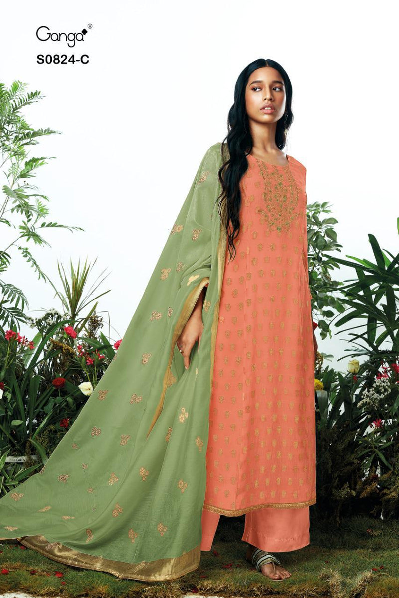 Ganga Willa 824 Bemberg Jacquard With Embroidery Party Wear Salwar Suits