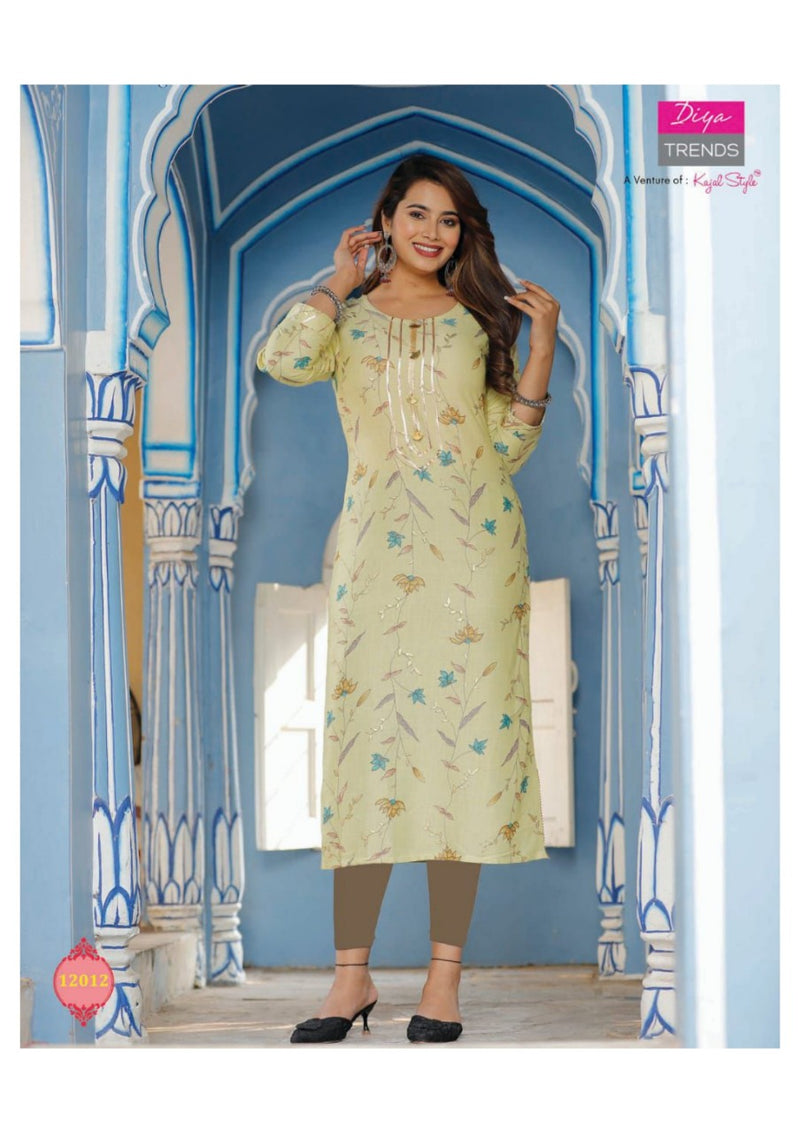 Diya Trends Garden City Vol 12 Capsule Foil Printed Fancy Straight  Party Wear Kurtis