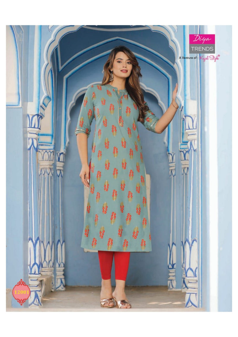 Diya Trends Garden City Vol 12 Capsule Foil Printed Fancy Straight  Party Wear Kurtis