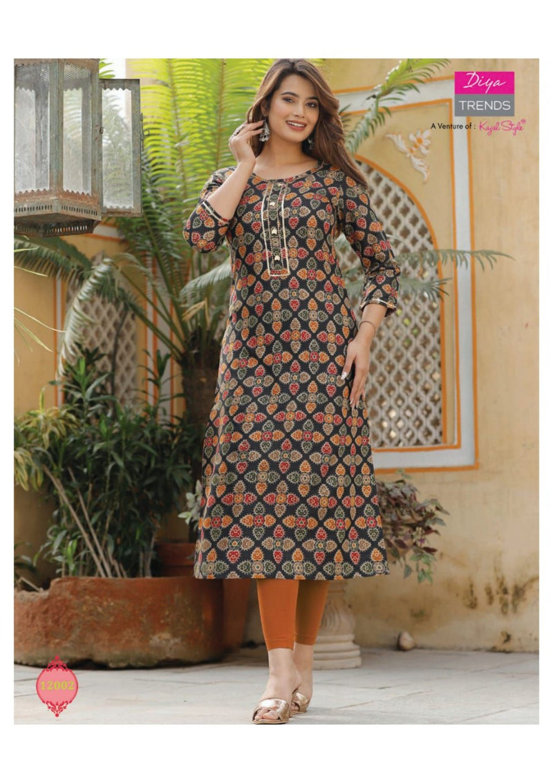 Diya Trends Garden City Vol 12 Capsule Foil Printed Fancy Straight  Party Wear Kurtis