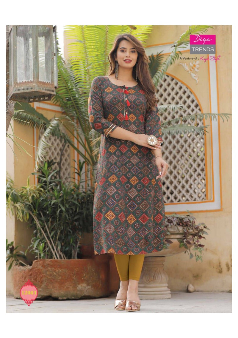 Diya Trends Garden City Vol 12 Capsule Foil Printed Fancy Straight  Party Wear Kurtis