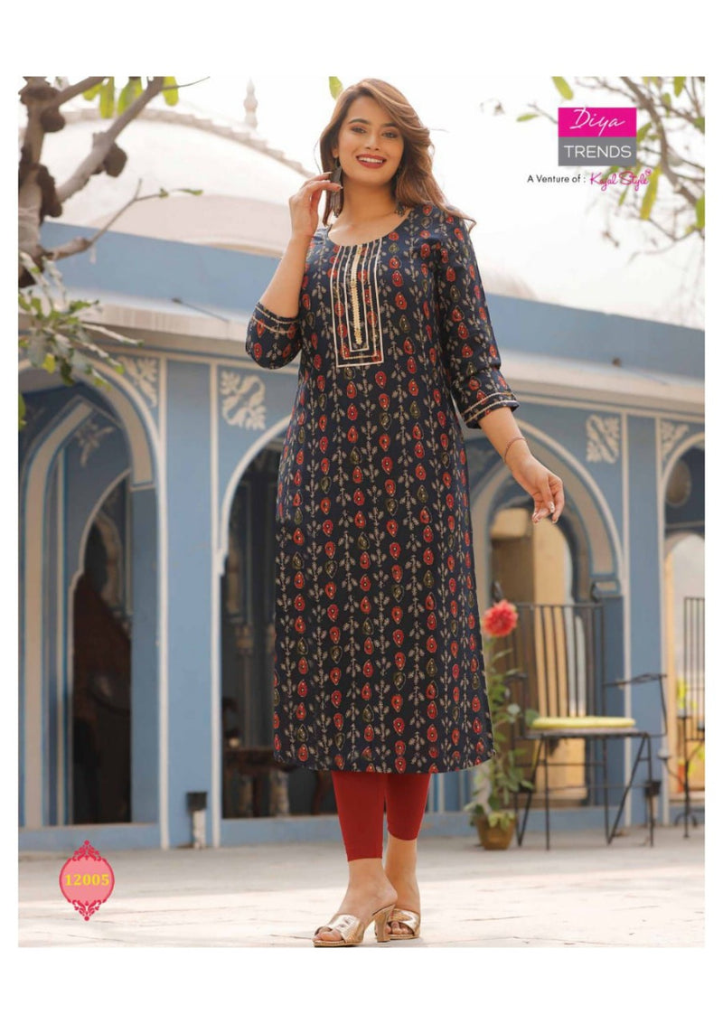 Diya Trends Garden City Vol 12 Capsule Foil Printed Fancy Straight  Party Wear Kurtis