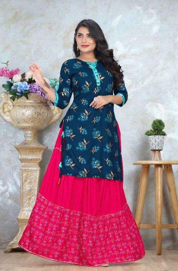 Beauty Queen Garima Rayon Foil Print Stylish Party Wear Kurtis