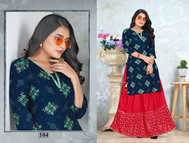 Beauty Queen Garima Rayon Foil Print Stylish Party Wear Kurtis
