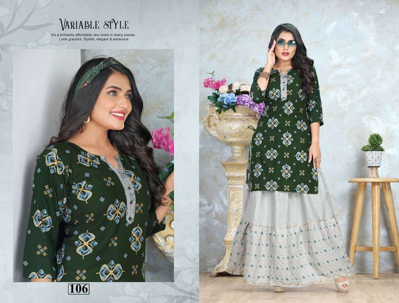 Beauty Queen Garima Rayon Foil Print Stylish Party Wear Kurtis