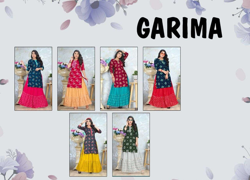 Beauty Queen Garima Rayon Foil Print Stylish Party Wear Kurtis