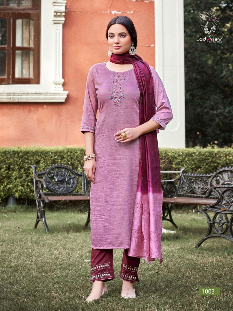 Ladyview Geet Viscose Silk Designer Festive Wear Kurtis With Bottom & Dupatta