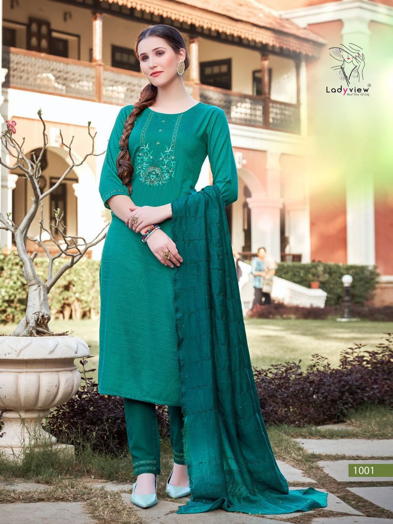 Ladyview Geet Viscose Silk Designer Festive Wear Kurtis With Bottom & Dupatta