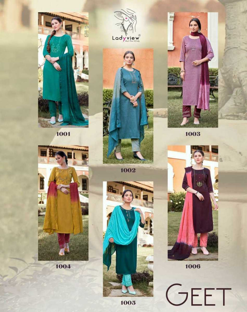 Ladyview Geet Viscose Silk Designer Festive Wear Kurtis With Bottom & Dupatta