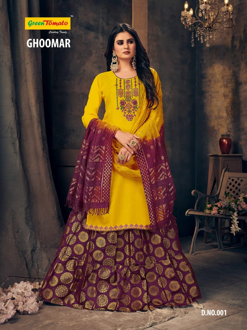 Green Tomato Ghoomar Fancy Stylish Festive Wear Kurtis With Set Of Skirt & Dupatta