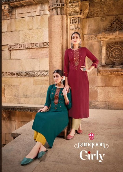 Rangoon Girly Rayon Fancy Designer Party Wear Kurtis