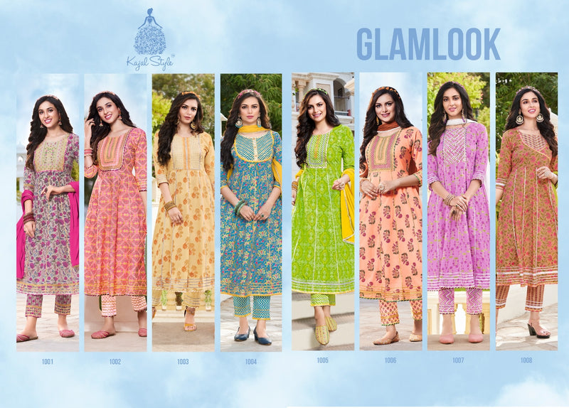 Kajal Style Glam Look Vol 1 Cotton Printed Party Wear Kurtis With Bottom & Dupatta