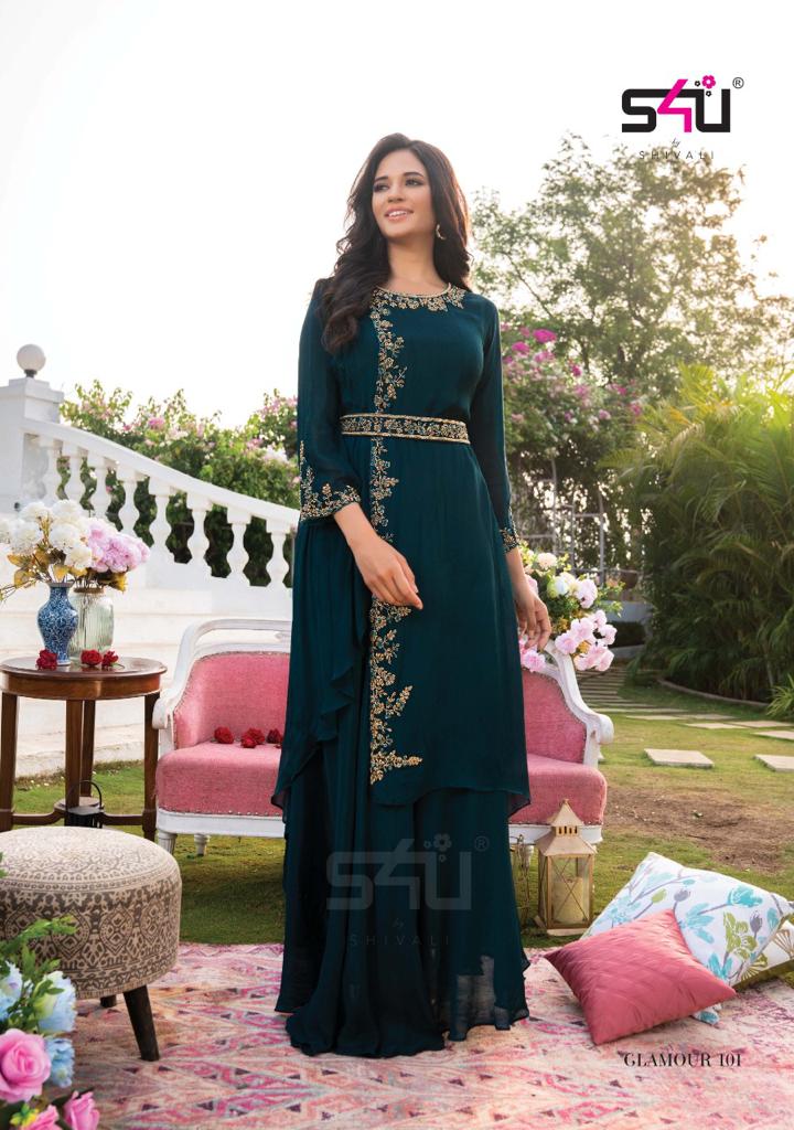 S4U Shivali Glamour Georgette  Heavy Embroidered Wedding Wear Kurtis