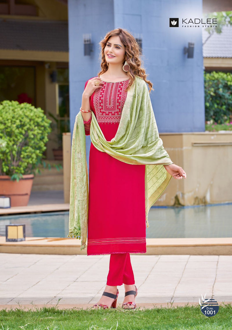 Kadlee Fashion Glamour Viscose Silk With Fancy Work Stylish Designer Casual Kurti