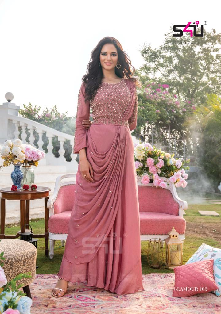 S4U Shivali Glamour Georgette  Heavy Embroidered Wedding Wear Kurtis